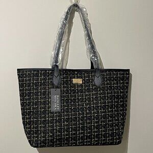 NWT Badgley Mischka Tara Tweed Tote Black and Gold